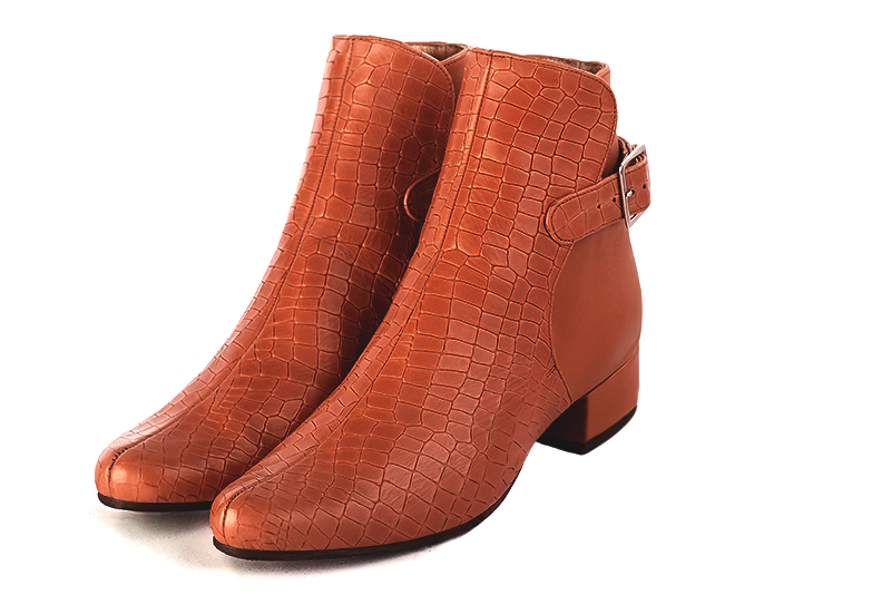Terracotta orange matching ankle boots and belt. Wiew of ankle boots - Florence KOOIJMAN